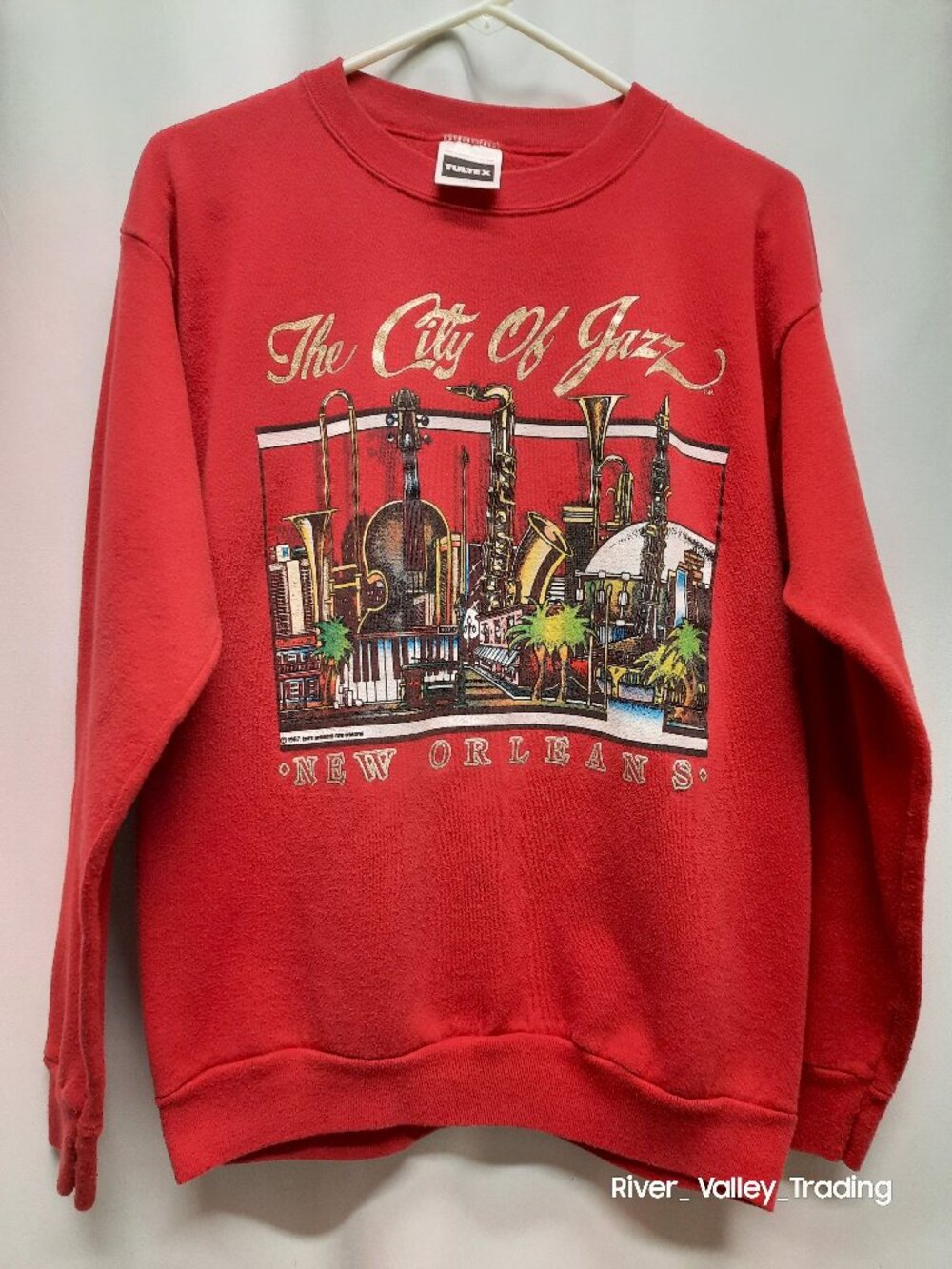 Vintage 1980s Tultex New Orleans The City of Jazz Sweatshirt Red Large 1987 USA